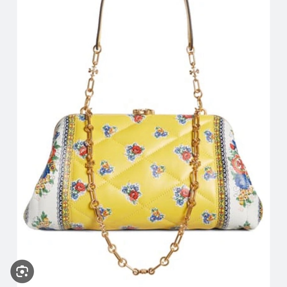 Tory Burch Floral Yellow and White Leather Women's Bag